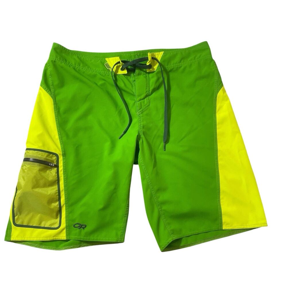 OR Outdoor Research Board Shorts Men's 34 Zip Pocket Drawstring Green and Yellow